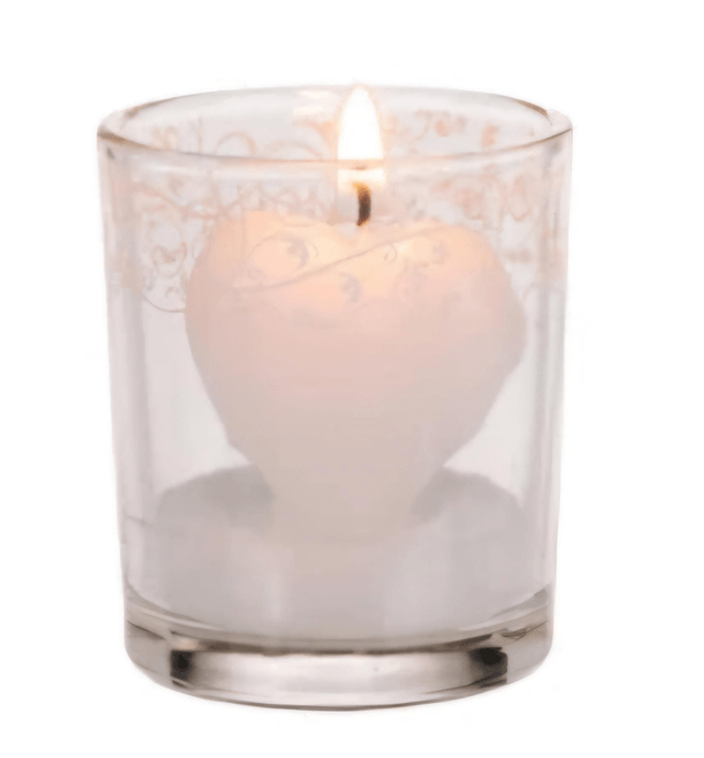 ✨️Bougie coeur dans un verre avec décoration blanche