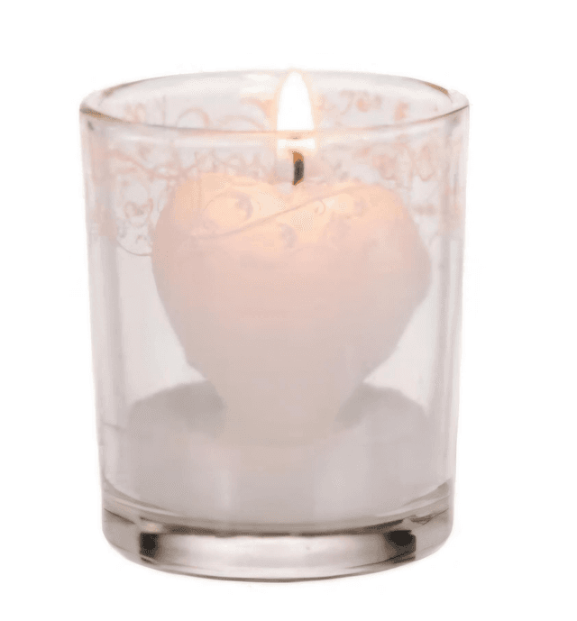 ✨️Bougie coeur dans un verre avec décoration blanche